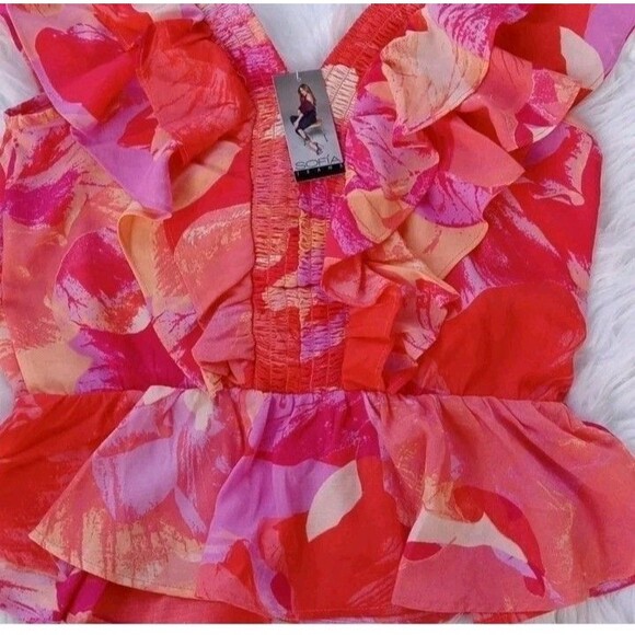 Sofia Jeans By Sofia Vergara Women's Short Sleeve Smocked Ruffle Top Size S - Picture 8 of 10